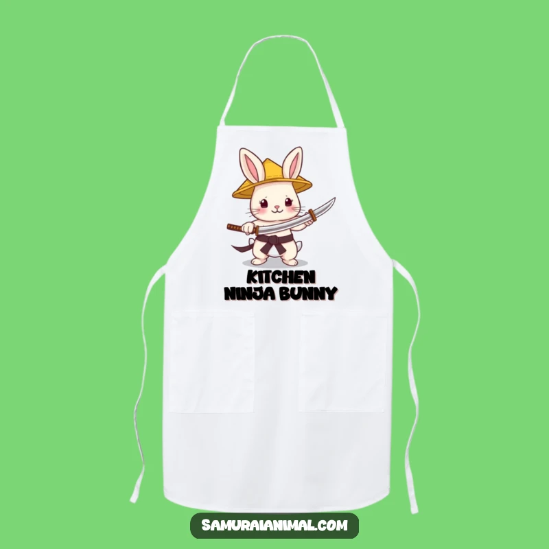 Funny Bunny Samurai Apron: Tiny Chef with Katana for a Playful Kitchen