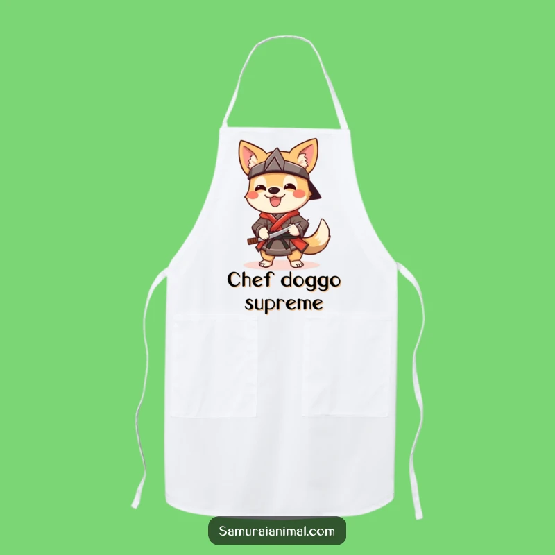 Funny Dog Samurai Apron: Cheerful Chef for Happy Kitchen Adventures
