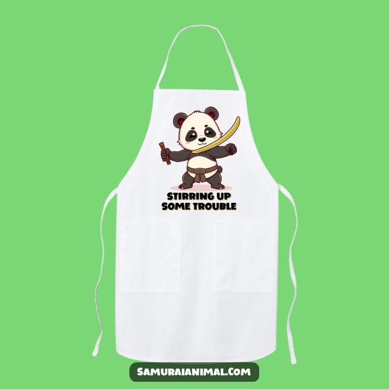 Funny Panda Warrior Apron: Bamboo Sword Chef for Kitchen Fun