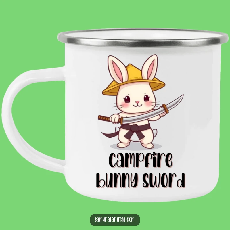 Funny Bunny Samurai Camping Mug: Tiny Warrior for Outdoor Adventures