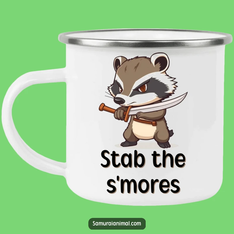 Funny Badger Warrior Camping Mug: Gritty Fuel for Adventures