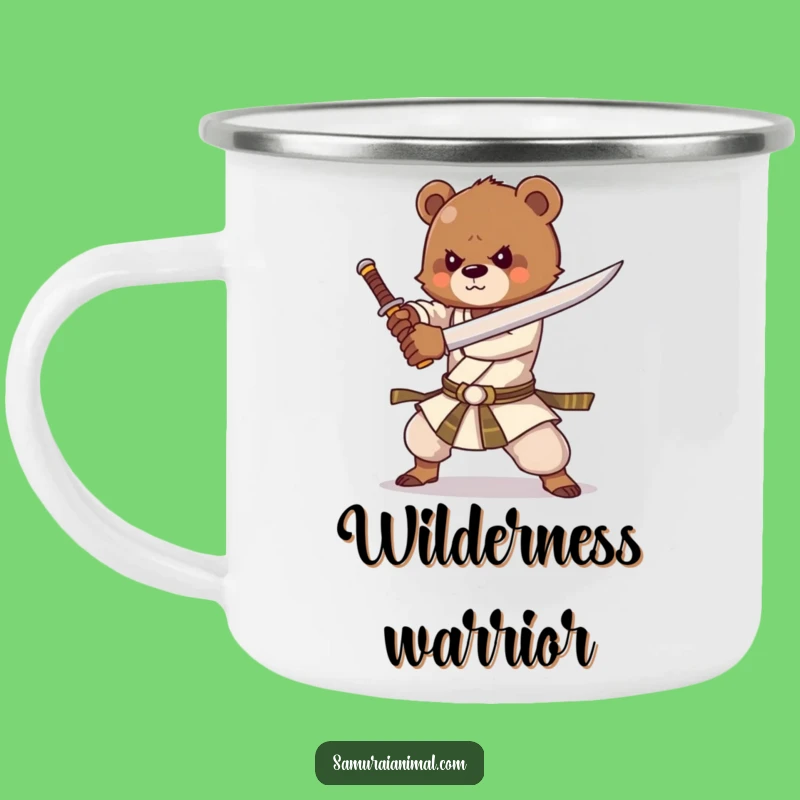 Funny Bear Cub Sword Camping Mug: Rugged Cartoon Warrior for Outdoor Adventures