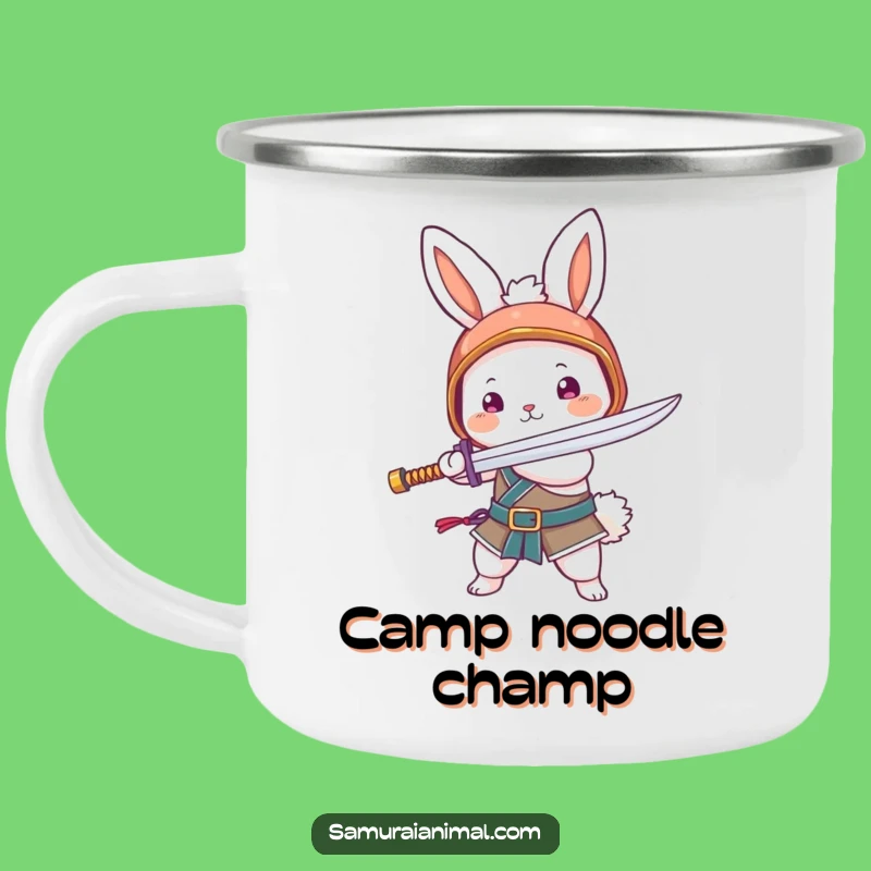 Funny Bunny Noodle Sword Camping Mug: Warrior Companion for Adorable Adventures
