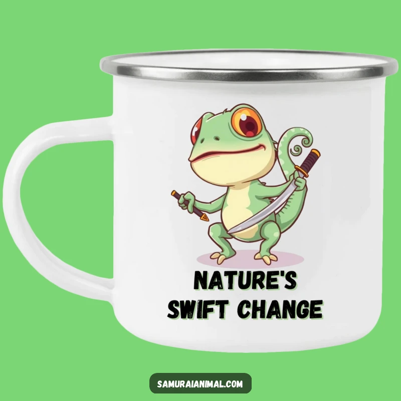 Funny Chameleon Sword Camping Mug: Adventure Fuel for Fun Lovers