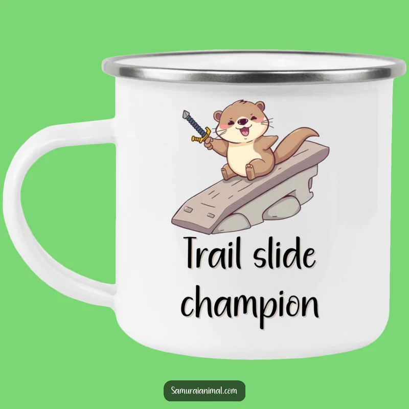 Funny Otter Sword Camping Mug: Rugged Cartoon Fun for Outdoor Adventures