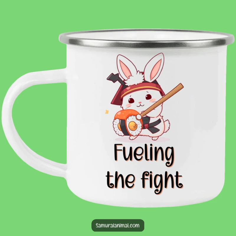 Funny Rabbit Samurai Camping Mug - Hilarious Outdoor Sushi Warrior Cup