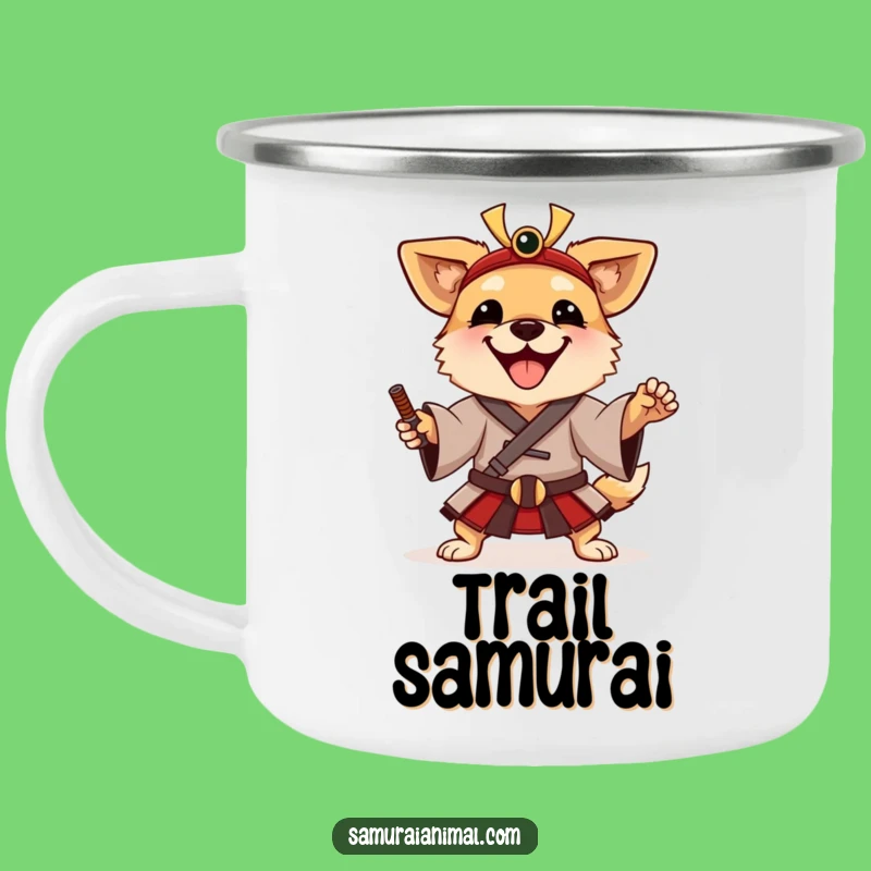 Funny Samurai Dog Camping Mug: Happy Warrior Outdoor Cup, Adventure Gift