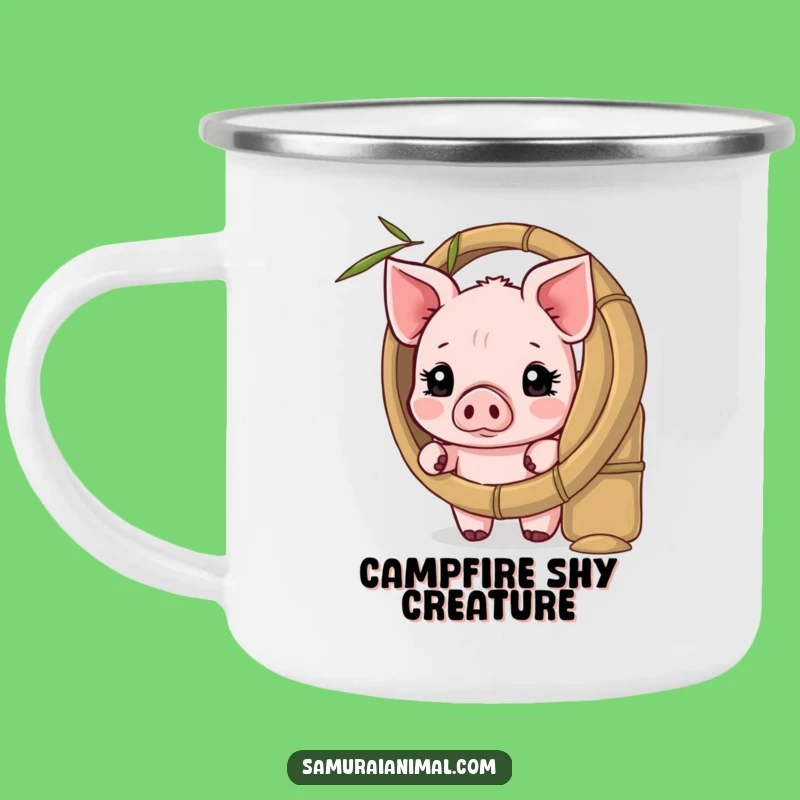 Funny Shy Piglet Camping Mug: Bamboo Shield Campfire Cup