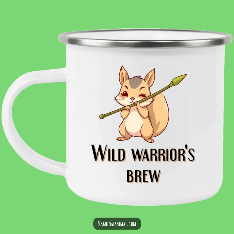 Funny Brave Squirrel Camping Mug: Bamboo Spear Campfire Cup