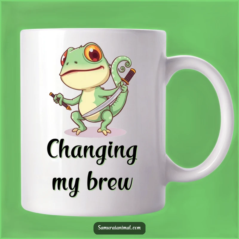 Funny Chameleon Sword Mug: Playful Samurai Gift for Fun Lovers