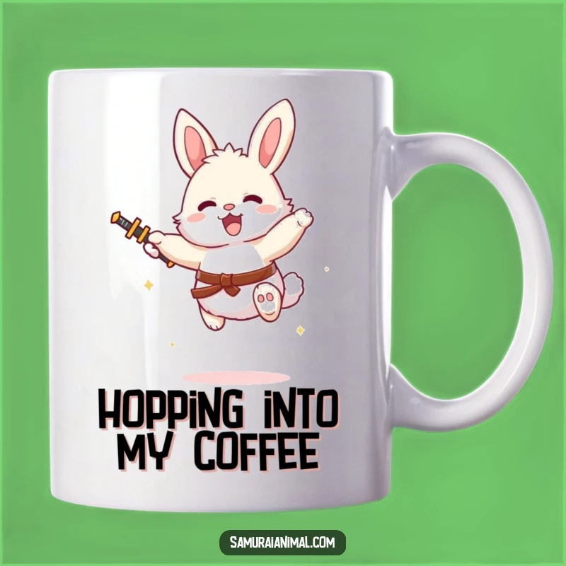 Funny Bunny Sword Leap Mug - Whimsical Warrior Gift!