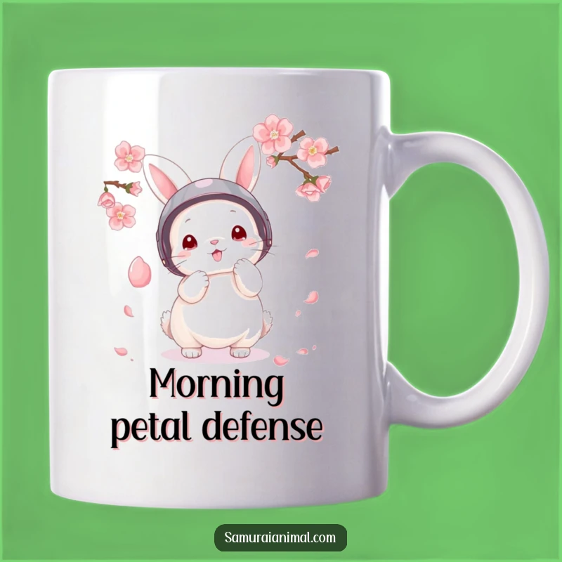 Funny Bunny Warrior Mug: Fluffy Hero Parrying Petal, Adorable Gift