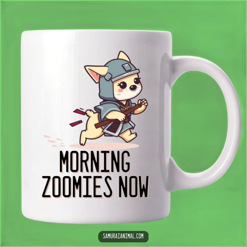 Funny Dog Samurai Mug: Playful Tail Chase Warrior Funny Gift