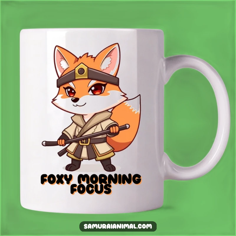 Funny Fox Samurai Mug: Determined Warrior Pose, Perfect Martial Arts Gift