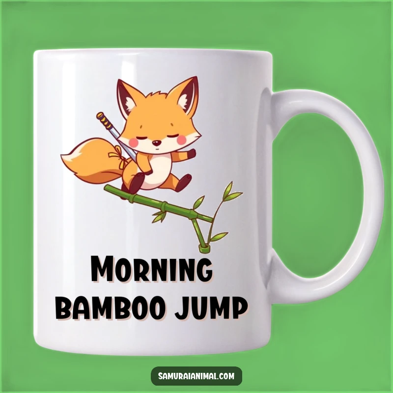 Funny Fox Warrior Mug: Playful Leaper with Sword, Great Gift