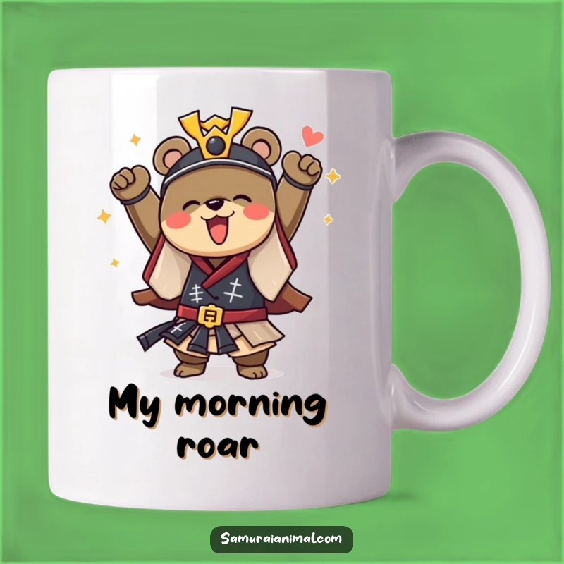 Funny Samurai Bear Mug: Courageous Character's Cheerful Warrior Gift