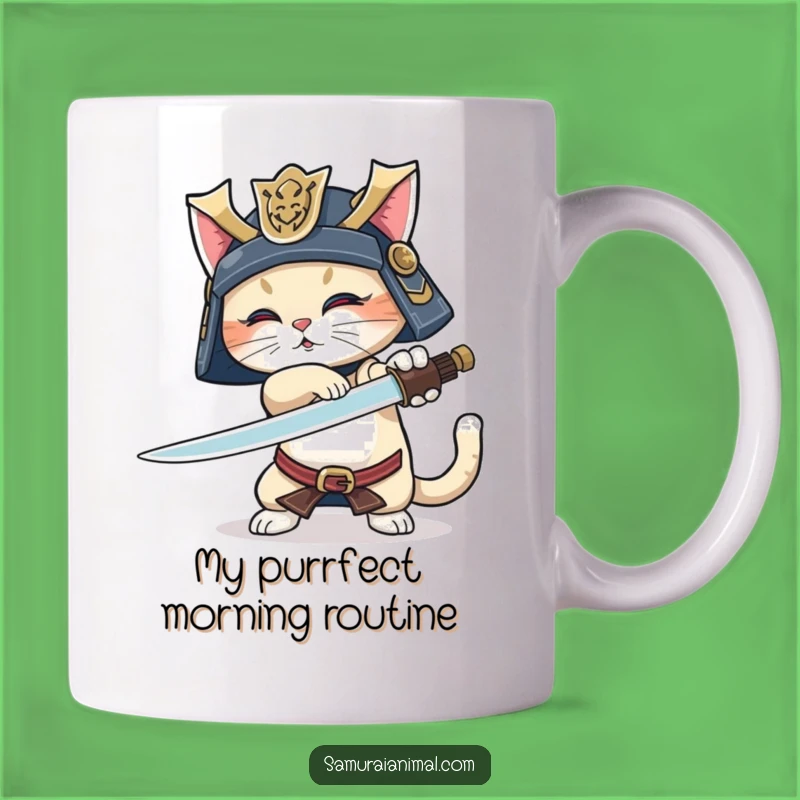 Funny Samurai Cat Mug: Playful Katana Trick, Wagging Tail, Perfect Funny Gift