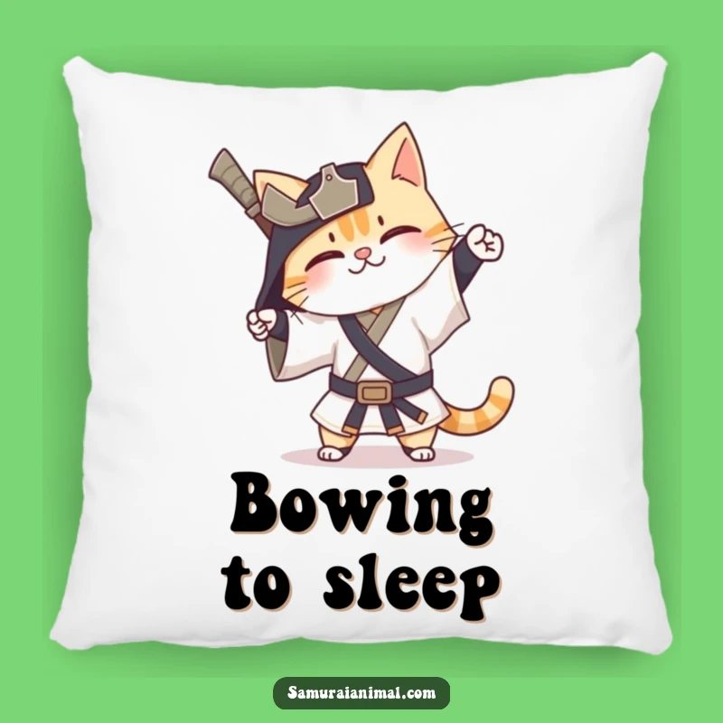 Funny Cat Samurai Pillow: Happy Exaggerated Bow Warrior Gift