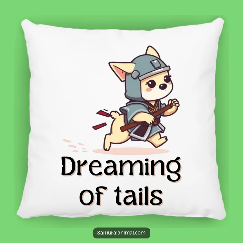 Funny Dog Samurai Pillow: Playful Tail Chase Warrior Funny Gift