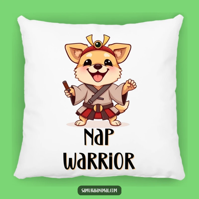 Funny Samurai Dog Pillow: Happy Warrior Cushion, Cozy Gift