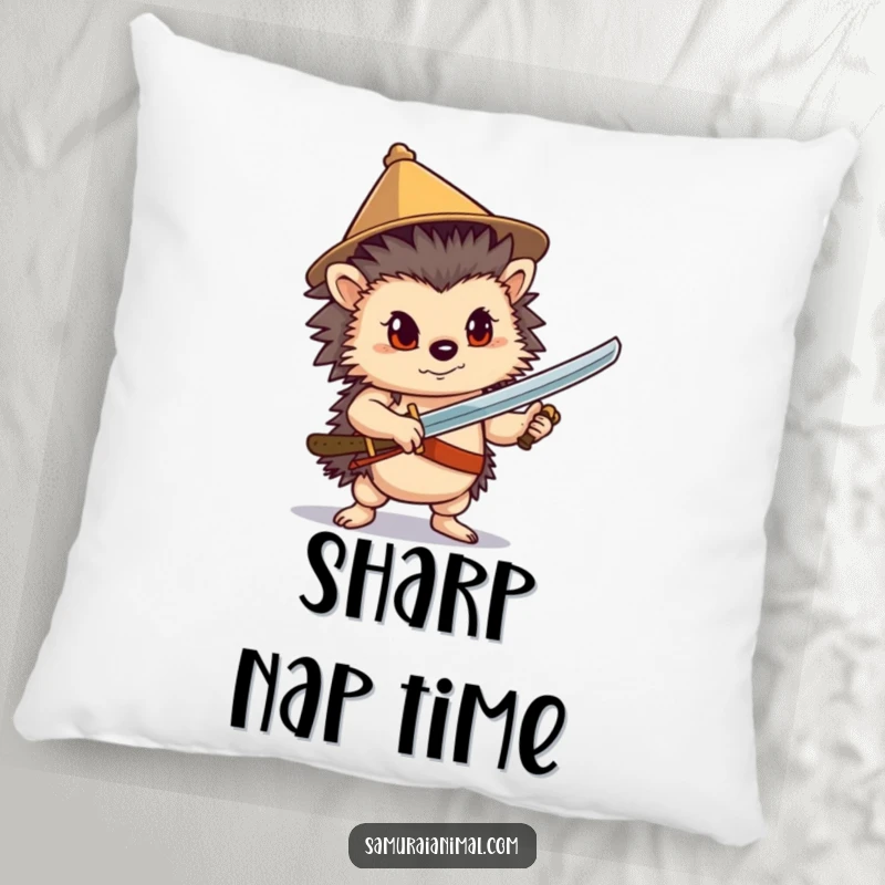 Funny Hedgehog Sword Pillow: A confident hedgehog poses with a sword, offering cozy comfort and warrior charm.