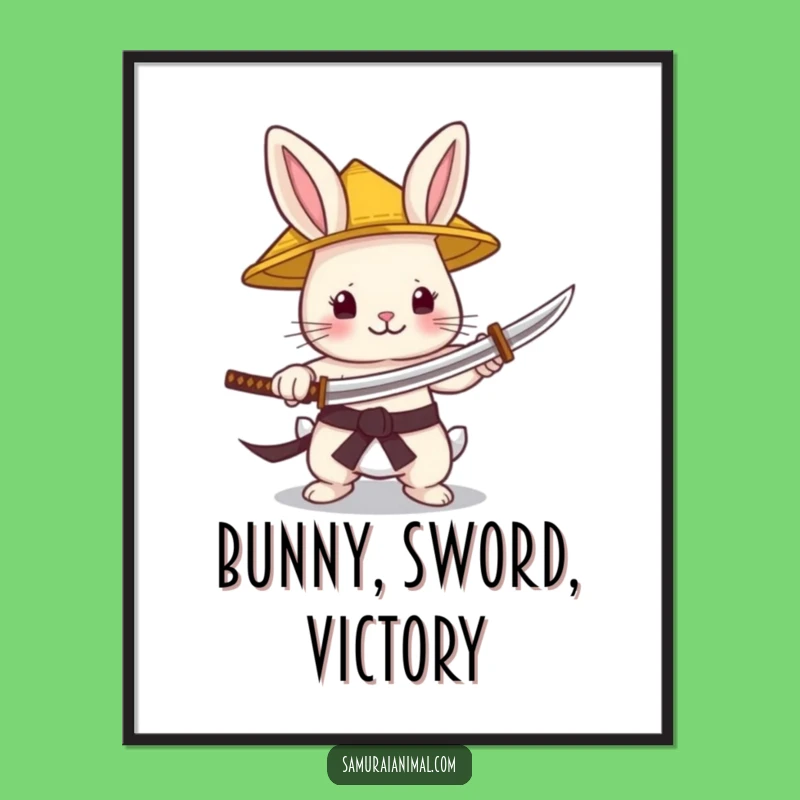 Funny Bunny Samurai Digital Art Print: Tiny Warrior for Instant Charm