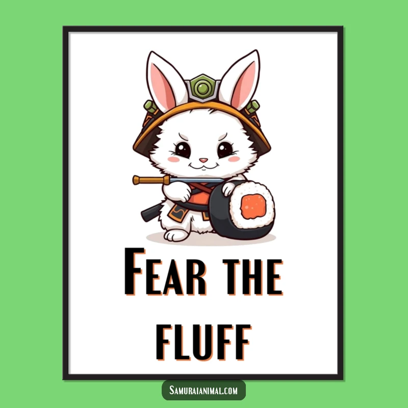Funny Rabbit Samurai Digital Art: Hilarious Printable for Sushi and Anime Fans
