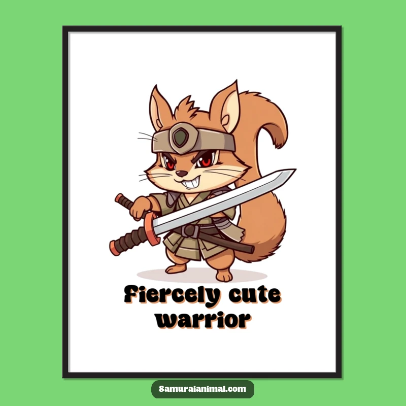 Funny Squirrel Samurai Digital Art: Instant Warrior Decor
