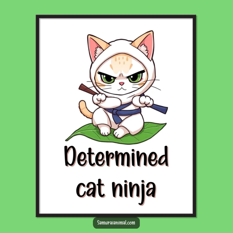 Funny Cat Ninja Print - Determined Warrior Wall Art!