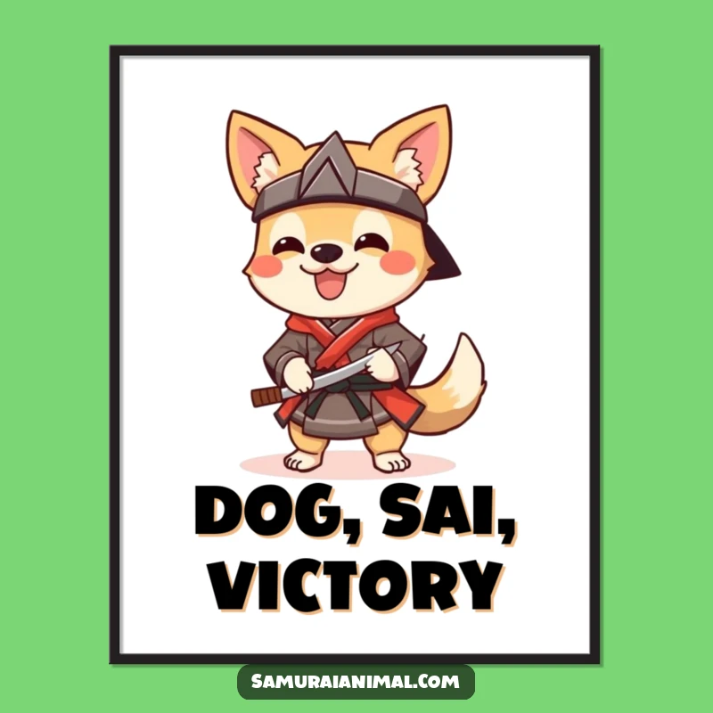 Funny Dog Samurai Digital Art Print: Cheerful Warrior for Instant Joy