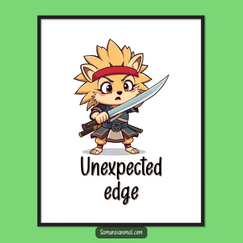 Funny Hedgehog Samurai Digital Art: Goofy Warrior Surprise Download Funny Gift