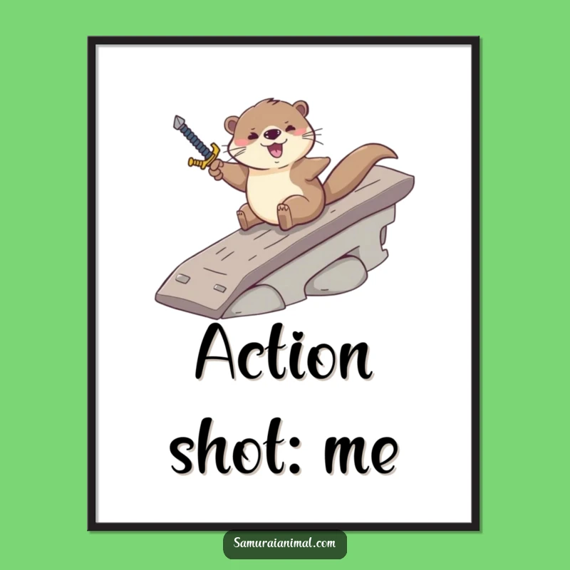 Funny Otter Sword Digital Print: Hilarious Cartoon Art for Instant Joy