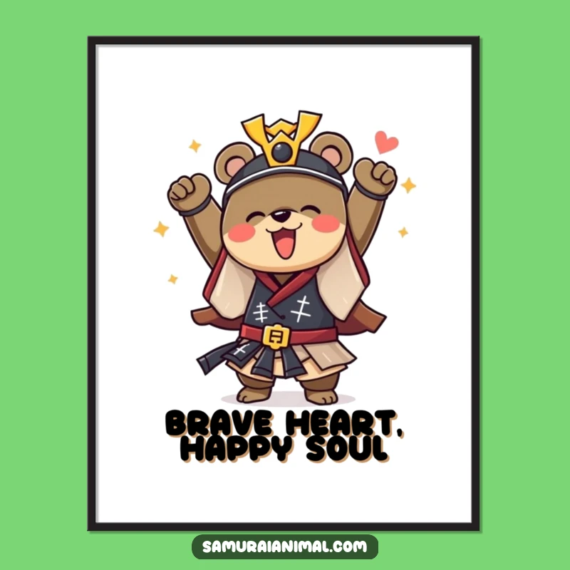 Funny Samurai Bear Digital Art: Courageous Character's Cheerful Print