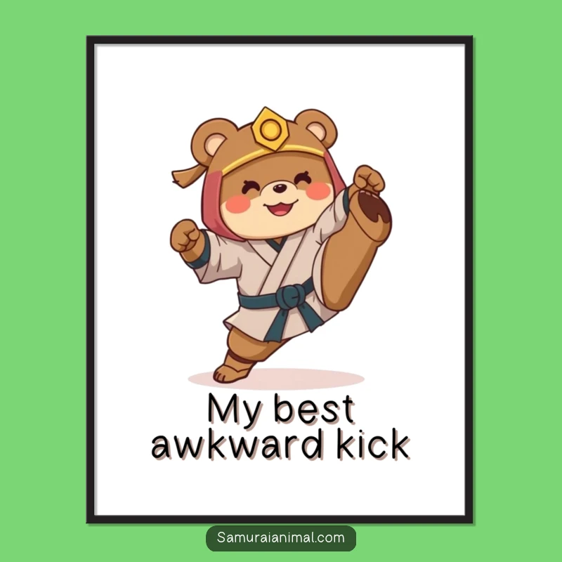 Funny Samurai Bear Digital Print: Hilarious High Kick Artwork for Instant Fun