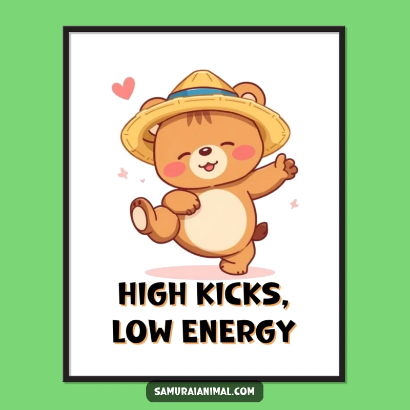 Funny Sleepy Bear Kick Digital Art Print Instant Whimsical Decor