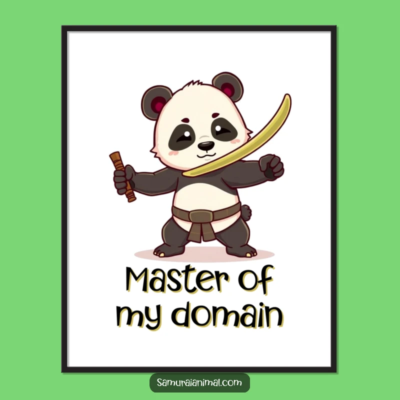 Funny Panda Warrior Digital Print: Dramatic Bamboo Sword Art