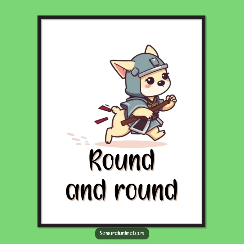 Funny Dog Samurai Digital Art: Playful Tail Chase Warrior Funny Gift