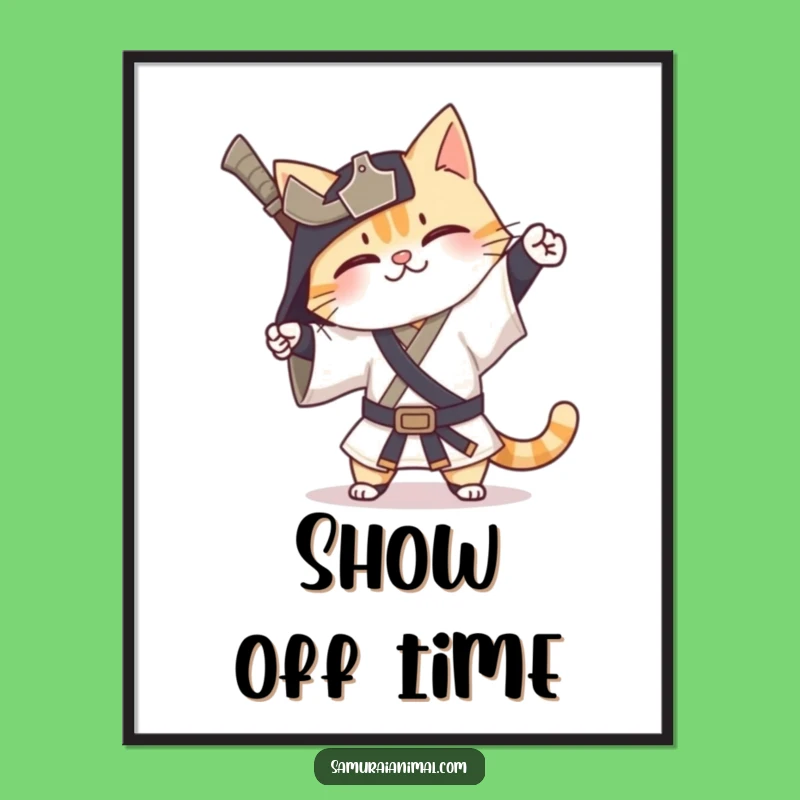 Funny Cat Samurai Digital Art: Happy Exaggerated Bow Warrior Gift