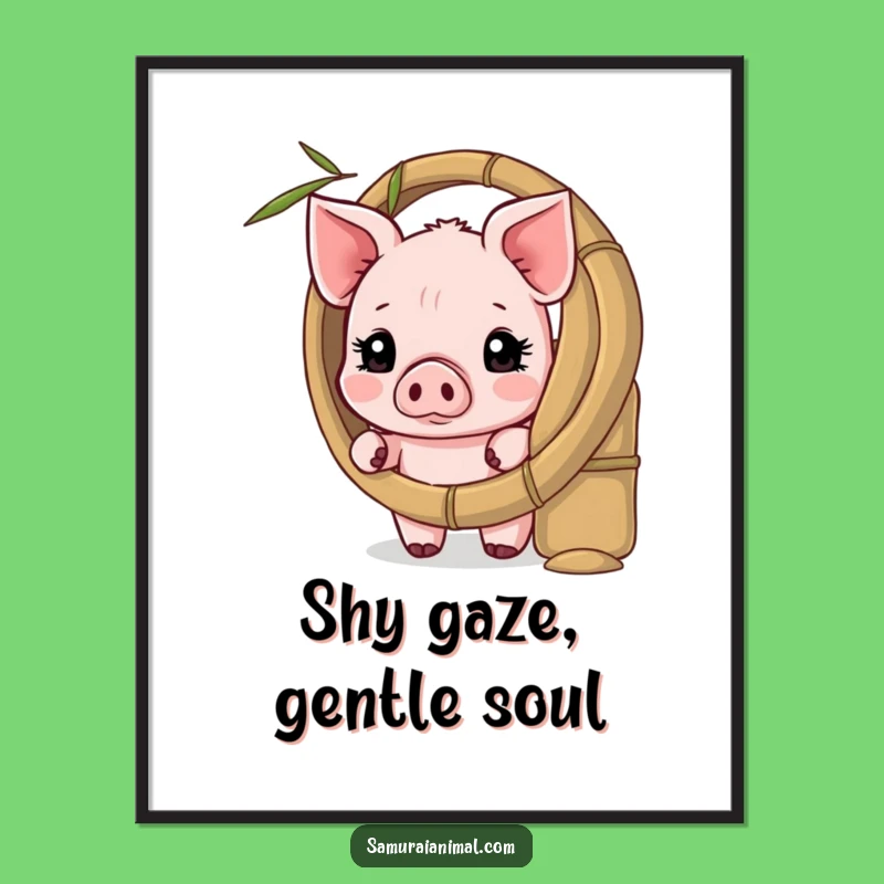 Funny Shy Piglet Digital Art: Bamboo Shield Print