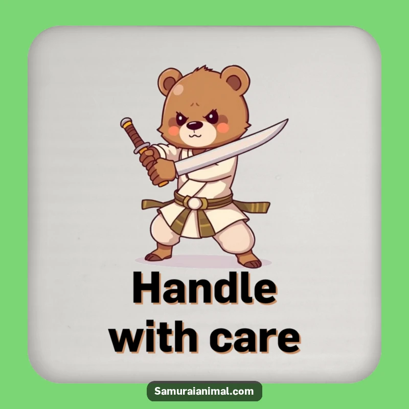 Funny Bear Cub Sword Coaster: Protect Surfaces with Cartoon Warrior Flair
