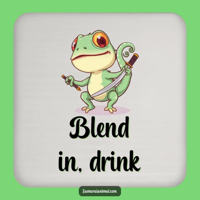 Funny Chameleon Sword Drink Coaster: Protect Surfaces with Vibrancy