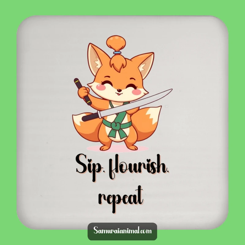 Funny Fox Sword Drink Coaster Protect Surfaces with Playful Charm