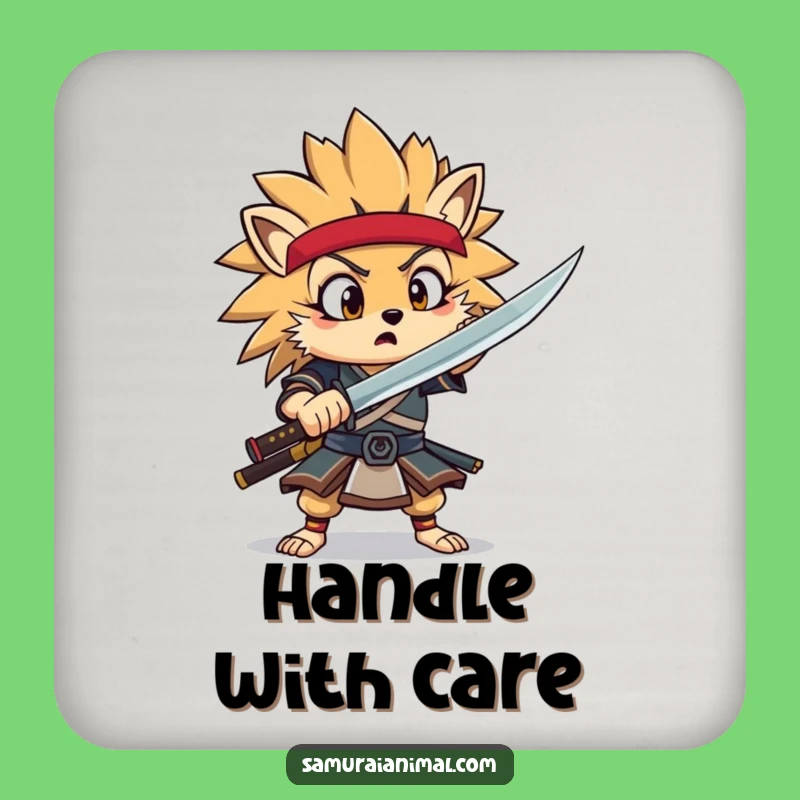 Funny Hedgehog Samurai Coasters: Goofy Warrior Surprise Drink Protection Funny Gift