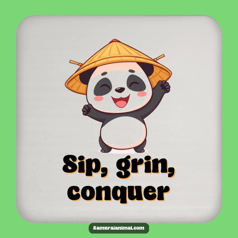 Funny Panda Bamboo Hat Coaster - Protect Your Table with Honor!