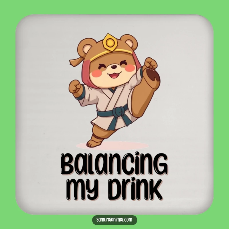 Funny Samurai Bear Coaster Set: Protect Surfaces with Hilarious High Kick Art