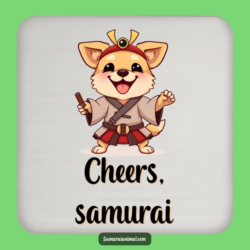 Funny Samurai Dog Coasters: Happy Warrior Set, Table Protection Gift