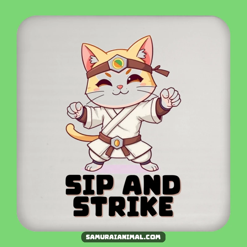 Funny Samurai Cat Coaster - Warrior Cat Drink Decor for Cat Fans