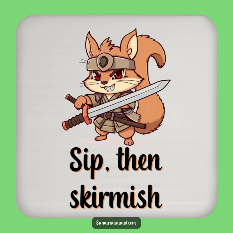 Funny Squirrel Samurai Coaster: Protect Surfaces with Determination