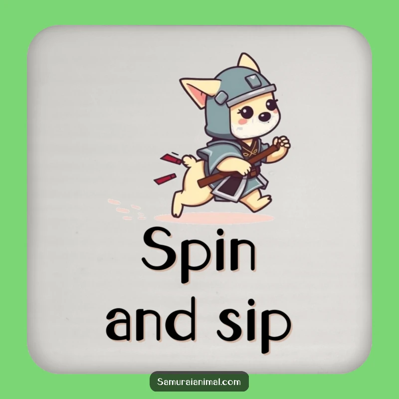 Funny Dog Samurai Coasters: Playful Tail Chase Warrior Funny Gift