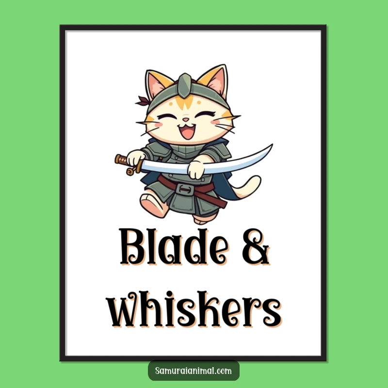 Funny Cat Knight Poster: Epic Leaping Katana Feline Art, Hilarious Home Decor Gift